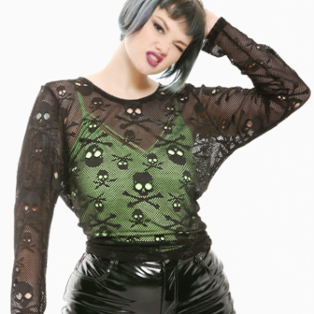 ROYAL BONES BY TRIPP NYC BLACK SKULL MESH TOP